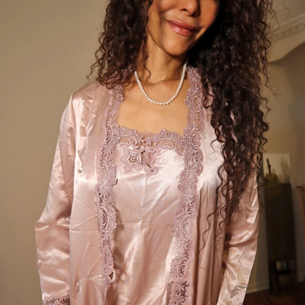2 Piece Satin Verena Vintage Nightgown and Robe Set MIUSA